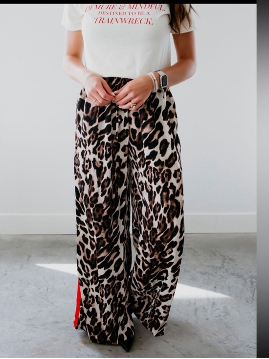 Q2 Pants - Q2 Wide Leg Pants Size Large Brown Black Leopard Print High Rise Relaxed Fit New